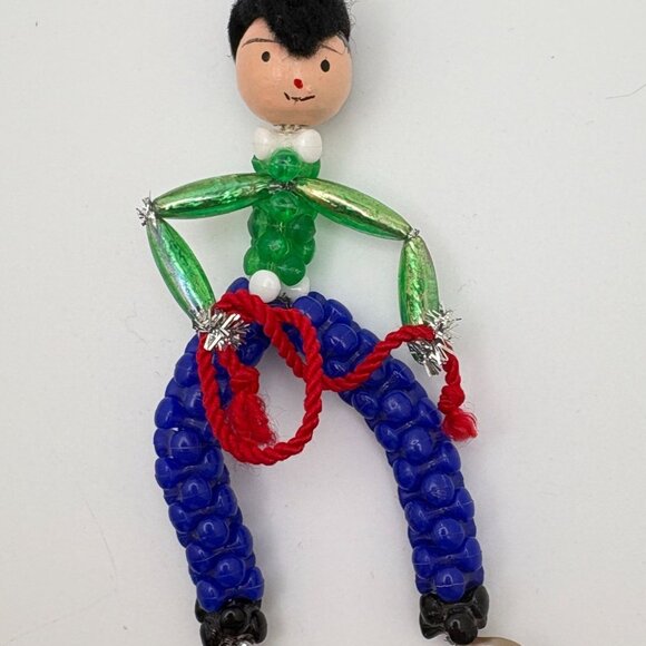 Vintage Beaded Cowboy Christmas Tree Ornament With Red Lasso Handmade Bendable - Picture 6 of 6